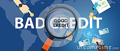 Bad credit vs good credit score loan financial selection concept of money management Vector Illustration