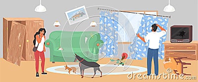 Bad dog and puppy behavior problem vector Cartoon Illustration