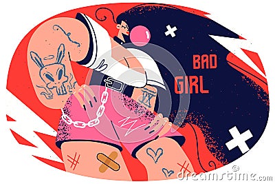 Bad girl with tattoos Vector Illustration