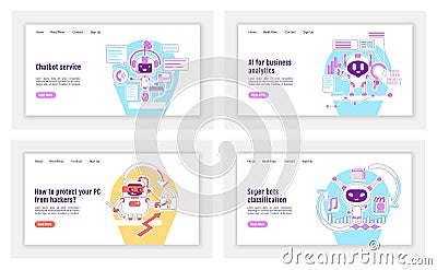 Bad and good bots landing page flat silhouette vector templates set Vector Illustration