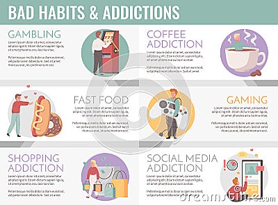 Bad Habits Cartoon Infographics Vector Illustration