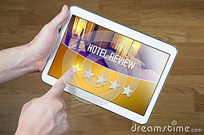 Bad hotel review. Disappointed and dissatisfied customer. Stock Photo