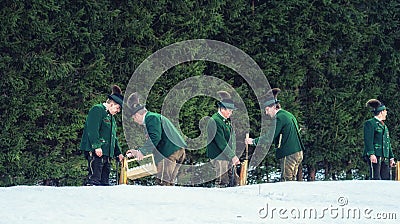 Celebratory gunfire performed by the shooters from the Association of the DÂ´Ischler .marksmansguild Editorial Stock Photo