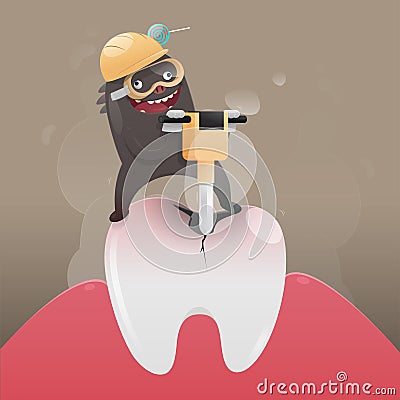 The bad monster is digging and damaging the tooth Vector Illustration