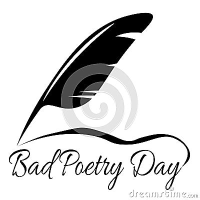 Bad Poetry Day, vintage inkwell feather and lettering for postcard Vector Illustration