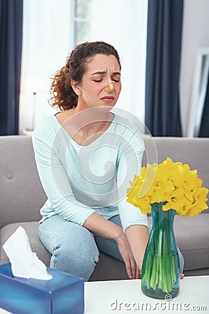 Adolescent lady dealing with blossom hypersensitivity Stock Photo