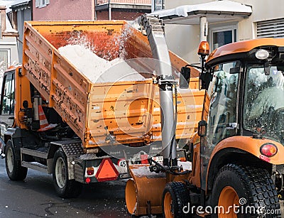 Bad Ragaz, SG / Switzerland - January 11, 2019: city workers clearing snow from the roads in Bad Ragaz after heavy winter Editorial Stock Photo