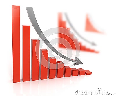 Bad sales . Arrow falling downward Stock Photo