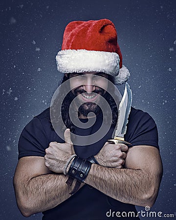 Bad Santa, funny male portrait, brutal man Stock Photo