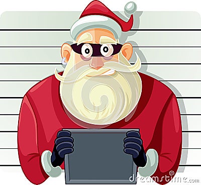 Bad Santa Police Mugshot Vector Cartoon Vector Illustration