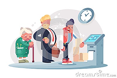 Bad service at bank office Vector Illustration