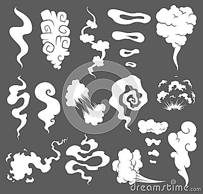 Bad smell. Smoke clouds. Steam smoke clouds of cigarettes or expired old food vector cooking cartoon icons. Illustration Vector Illustration