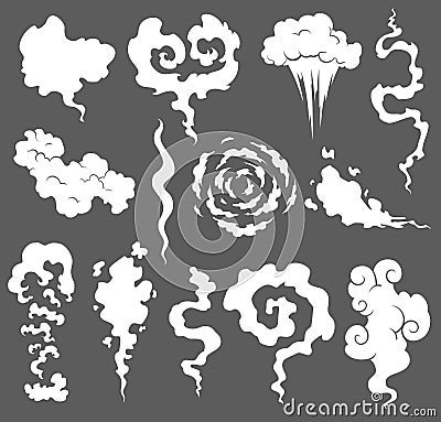 Bad smell. Smoke clouds. Steam smoke clouds of cigarettes or expired old food vector cooking cartoon icons. Illustration Vector Illustration