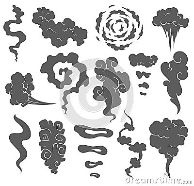 Bad smell. Smoke clouds. Steam smoke clouds of cigarettes or expired old food vector cooking cartoon icons. Illustration Vector Illustration