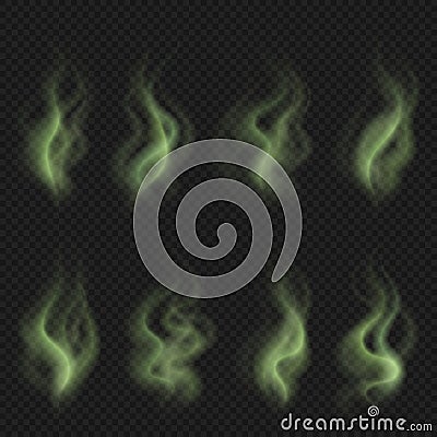 Bad smell steam, green toxic stink smoke, dirty man odor clouds vector set Vector Illustration