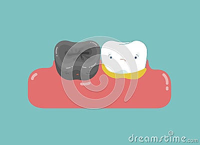 Bad teeth with problem, decay, plague, dental cartoon concept Vector Illustration