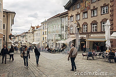 Bad TÃ¶lz, Germany - 19th September 2015: Pedestrian street of Marktstrasse, Bad TÃ¶lz Editorial Stock Photo