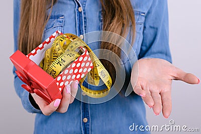 Bad unwanted unwished gift for people lady person concept. Cropped closeup photo of disappointed confused frustrated student Stock Photo