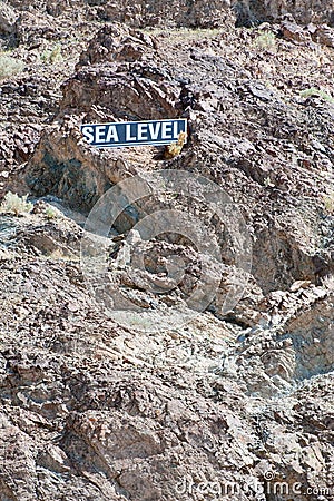 Bad Water Basin sea level sign Stock Photo