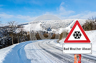 Bad Weather Ahead sign shield Stock Photo