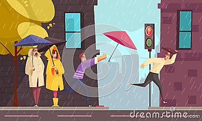 Bad Weather Crossroad Composition Vector Illustration