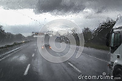 Bad weather on the highway Stock Photo