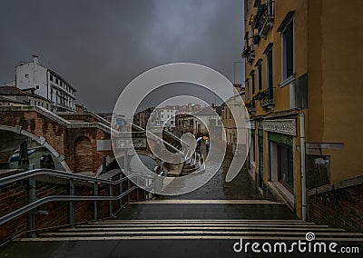 Bad weather in Venice. Rain and bridges. Italy Editorial Stock Photo