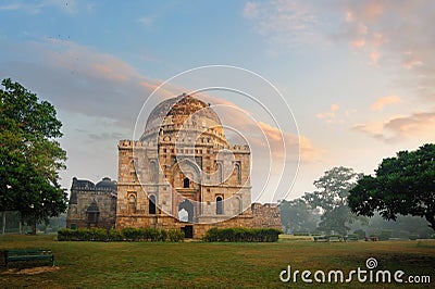 Bada Gumbad Complex at early morning in Lodi Garden Monuments Stock Photo