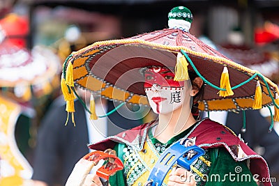 Badajoz, Spain, sunday. February 19 2023. Parade through the streets of Badajoz, group called por la ruta de la seda de lancelot Editorial Stock Photo