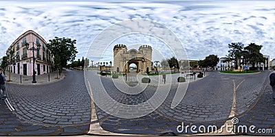 Badajoz, Spain, sunday. october 15 2023. Palms Gate in Badajoz city, Extremadura, Spain. 360 photography Editorial Stock Photo