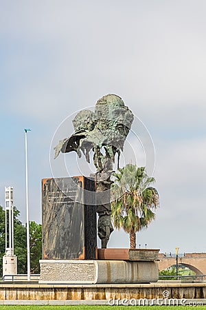 View at the most all time biggest three poets sculpture at Autonomy Bridge roundabout. By sculptor Luis Martinez Giraldo Stock Photo