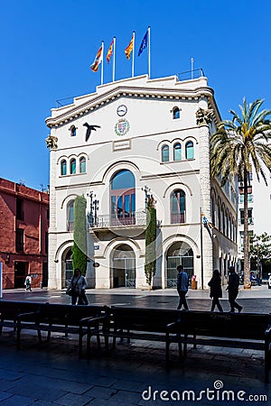 Badalona, Spain-April 7, 2023. Facade of the town hall of Badalona, a city near Barcelona, Spain Editorial Stock Photo