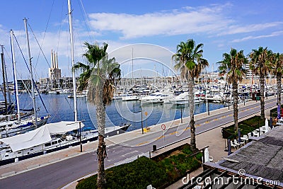 Badalona, Spain - August 2, 2020. Badalona port pier, Barcelona Editorial Stock Photo