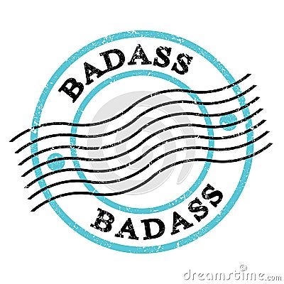 BADASS, text written on blue-black postal stamp Stock Photo