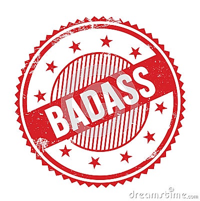 BADASS text written on red grungy round stamp Stock Photo