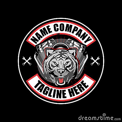 Badass tiger head with v-twin engine motorcycle Vector Illustration