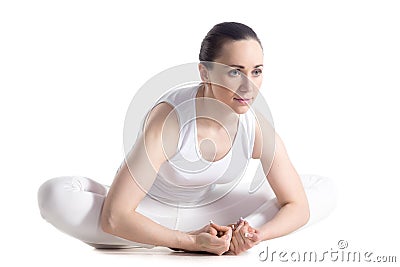Baddha konasana yoga pose Stock Photo