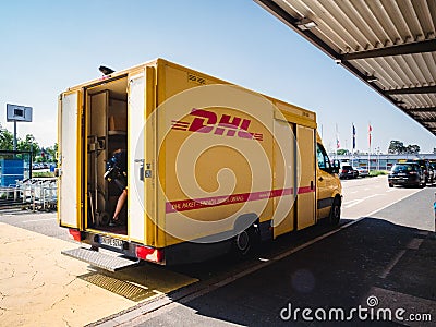 DHL Delivery van at Baden-Baden German airport Editorial Stock Photo
