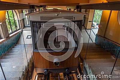 Baden Baden, September 23, 2020: Merkurbergbahn funicular leadin Editorial Stock Photo