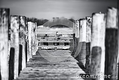 A bathing jetty in the frosty winter. Stock Photo