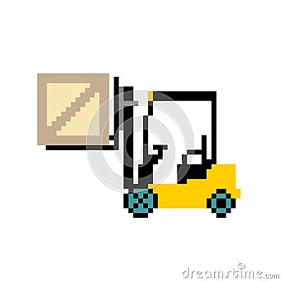 Badge forklift, warehouse forklift with box, fork lift illustration. The picture in the style of pixel art. Vector Vector Illustration