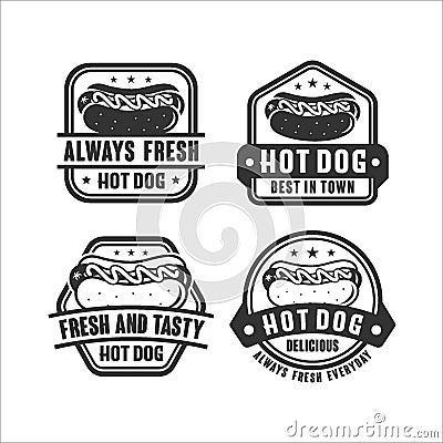 Badge hot dog fresh and tasty vector design logo Vector Illustration