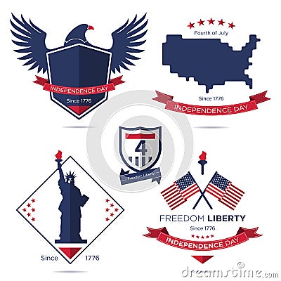 Badge and label set, American independence day, Fourth of July, July 4th. Vector Illustration