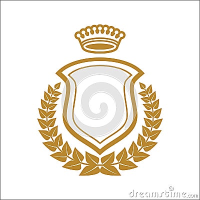 Badge Logo Emblem Half Wreath with Shield Vector Illustration