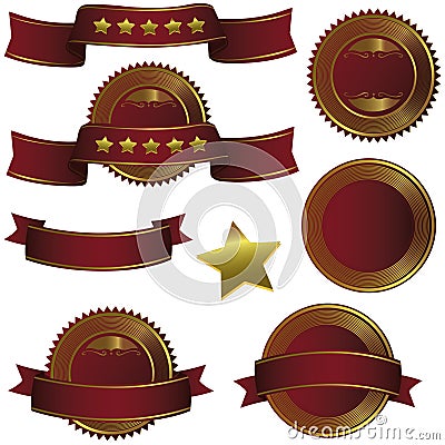 Badge ribbon , Label and Banner Set - bordeau wine gold Vector Illustration