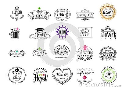 Badge for small businesses - Flower shop Counter Staff. Sticker, stamp, logo - for design, hands made. With the use of Vector Illustration