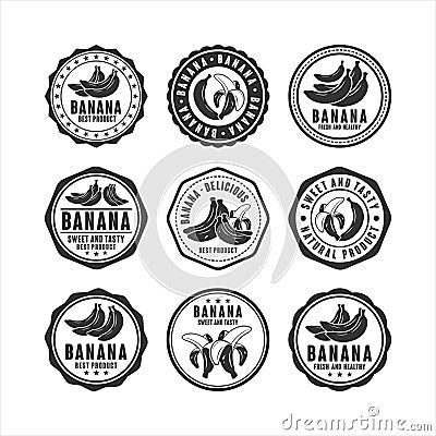 Badge stamps banana delicious vector design collection Vector Illustration