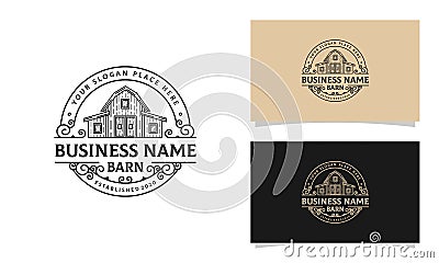 Vintage Line Art Barn / Farm Logo Design Template Vector Illustration