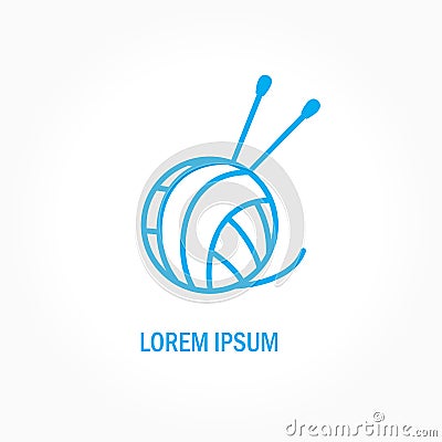 Badge of yarn with knitting needles Vector Illustration