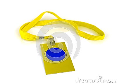 Badge with yellow neck strap on white background Stock Photo